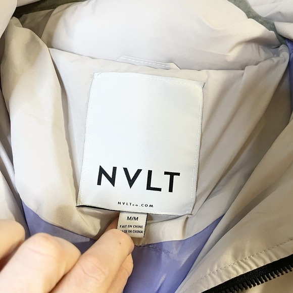 Anthropologie NVLT Full Length Puffer Coat Maxi Ski Vegan Down Off-White Gray M - Picture 5 of 6